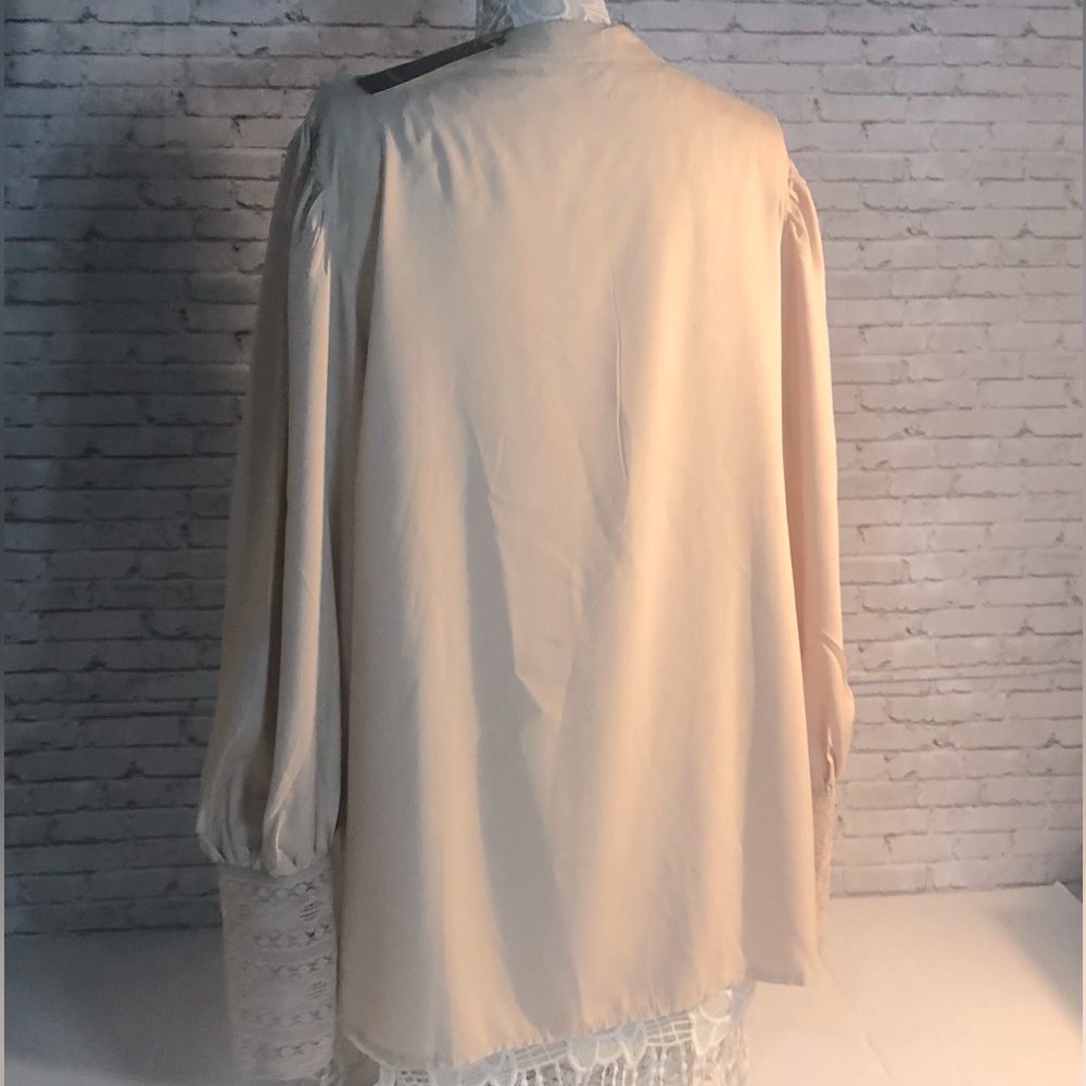 Sheilay long sleeve ruffle lace Bohemian prairie peasant top Tan Plus size 3X - Picture 6 of 13